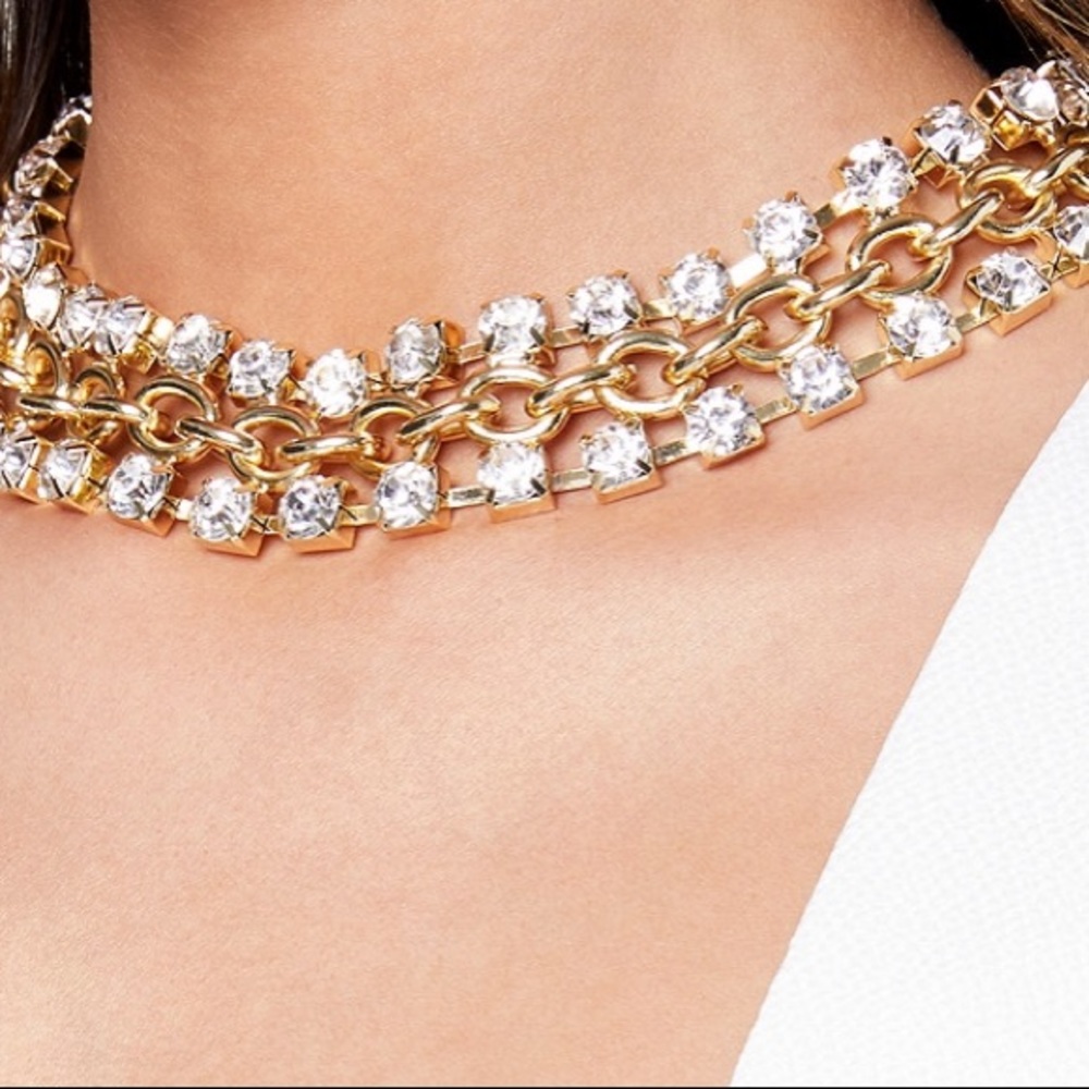 Rhinestone chain necklace - gold - bebe